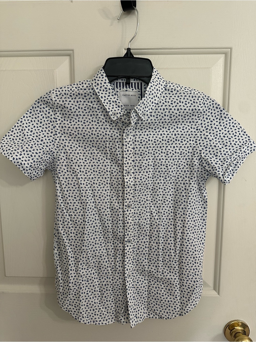 Nordstrom Rack Cactus Boys White Short-Sleeve Button-Up Shirt with Navy Print
